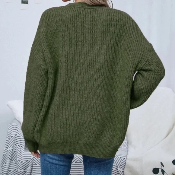 Soft knit drop shoulder oversized cardigan sweater tan - Picture 15 of 16